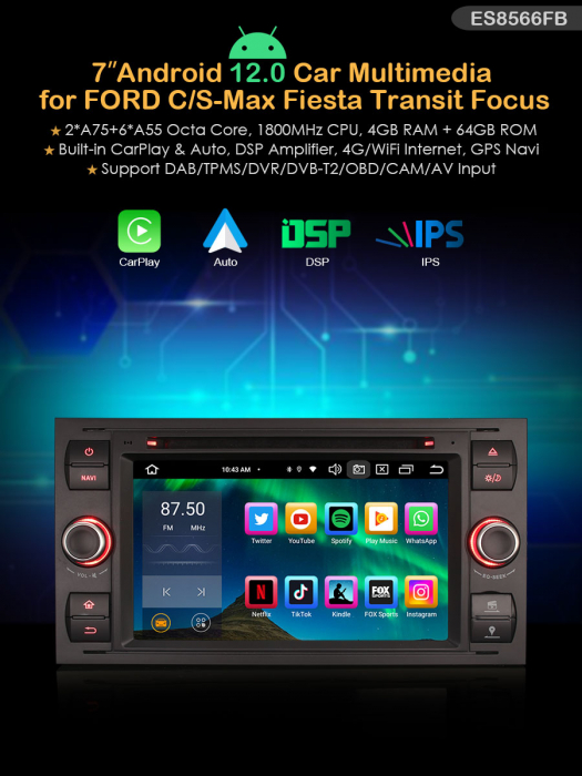 Navigatie auto, Pachet dedicat Ford Fiesta Fusion Kuga Transit Galaxy, Android 13 [9]