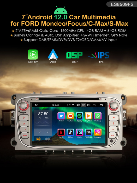 Navigatie auto, Pachet dedicat FORD Mondeo Focus Galaxy S-Max C-Max  , Android 12 [8]