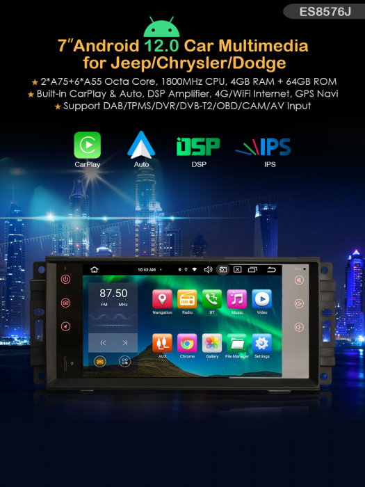 Navigatie auto, Pachet dedicatJeep Compass Wrangler Chrysler Dodge, Android 13 [9]