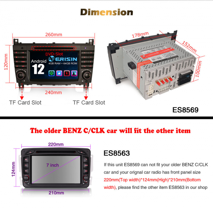 Navigatie auto, Pachet dedicat Mercedes Benz C-Class CLC W203 CLK W209, Android 13 [20]