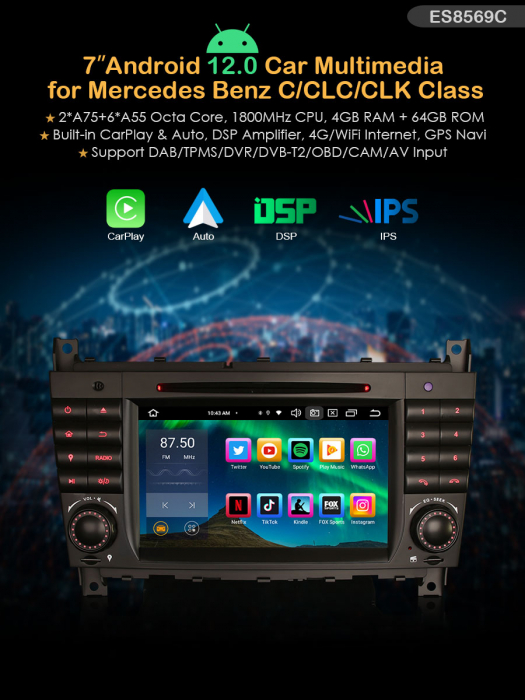 Navigatie auto, Pachet dedicat Mercedes Benz C-Class CLC W203 CLK W209, Android 13 [9]