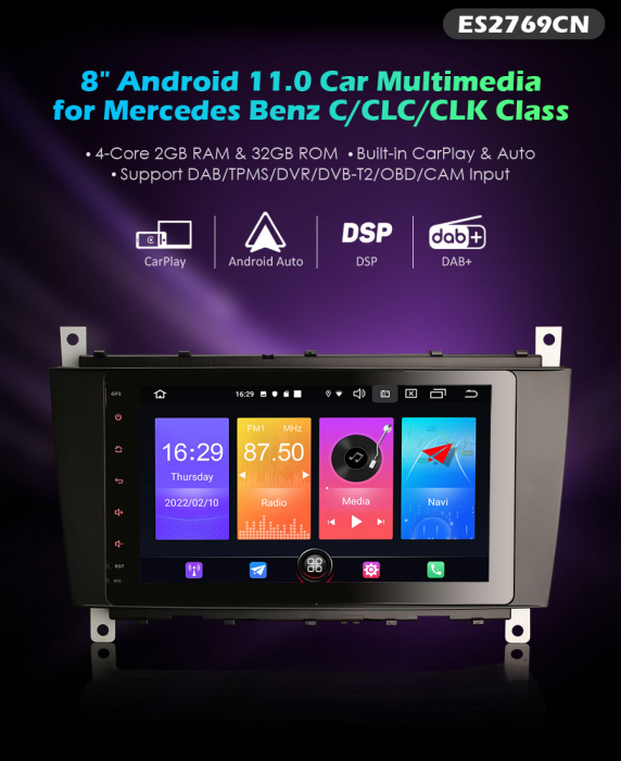 Navigatie auto, Pachet dedicat Mercedes Benz C-Class W203 CLC CLK W209, Android 11, 8 inch [9]