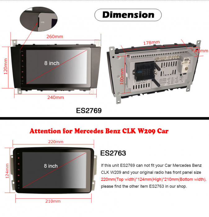 Navigatie auto, Pachet dedicat Mercedes Benz C-Class W203 CLC CLK W209, Android 11, 8 inch [16]
