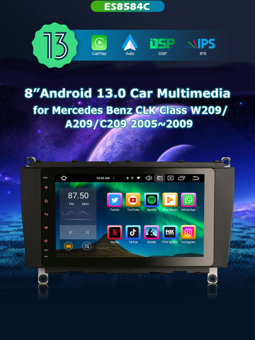 Navigatie auto, Pachet dedicat Mercedes Benz CLK-Class C209/A209, Android 13 [10]