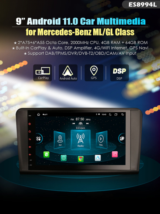 Navigatie auto, Pachet dedicat  Mercedes Benz ML Class W164 GL Class X164, 9 Inch, Android 11. [21]