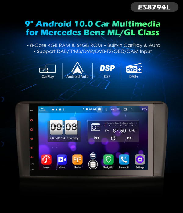 Navigatie auto, Pachet dedicat Mercedes Benz ML-Class W164 GL-Class X164, Android 10.0, 9 inch, Octa Core [9]