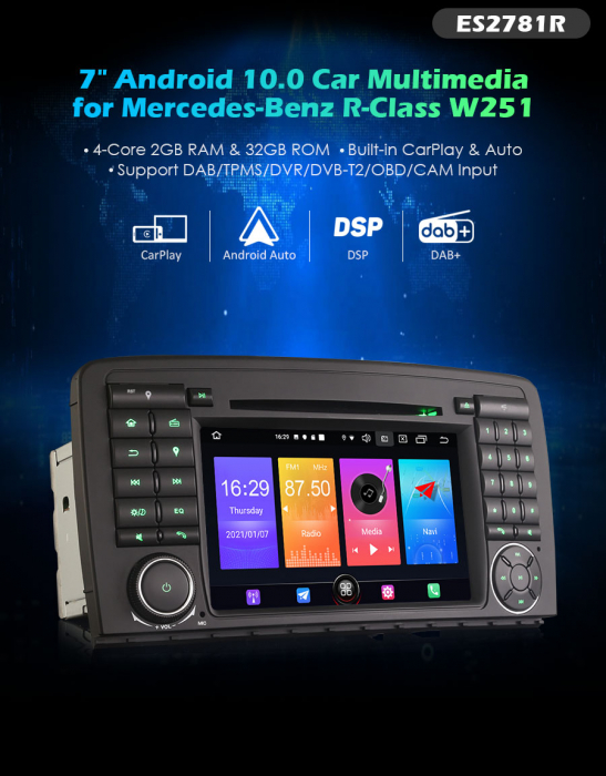 Navigatie auto, Pachet dedicat Mercedes Benz R-Class W251 2006-2012 (R280/R300/R320/R350/R500), Android 11, 7 inch [8]