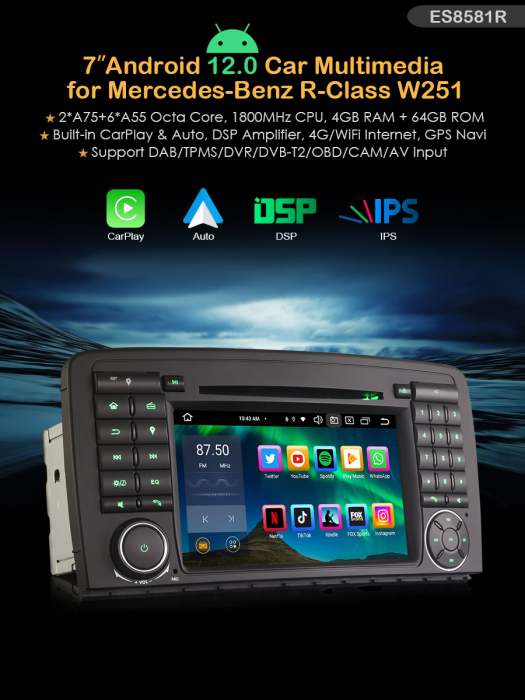 Navigatie auto, Pachet dedicat Mercedes Benz R-Class W251 R280/R300/R320/R350/R500/R63 AMG, Android 13 [9]