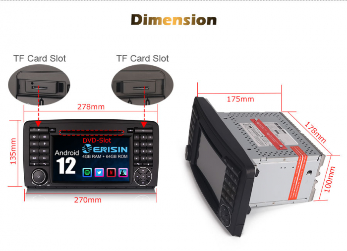 Navigatie auto, Pachet dedicat Mercedes Benz R-Class W251 R280/R300/R320/R350/R500/R63 AMG, Android 13 [20]