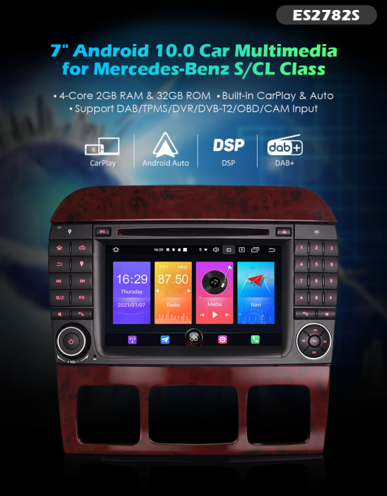Navigatie auto, Pachet dedicat Mercedes-Benz S-Class W220 CL-Class W215, Android 10, 7 inch [9]