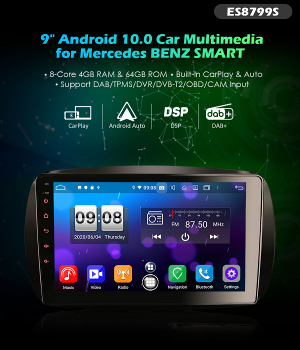 Navigatie auto, Pachet dedicat Mercedes Benz SMART, Android 10, 9 inch, Octa Core [10]