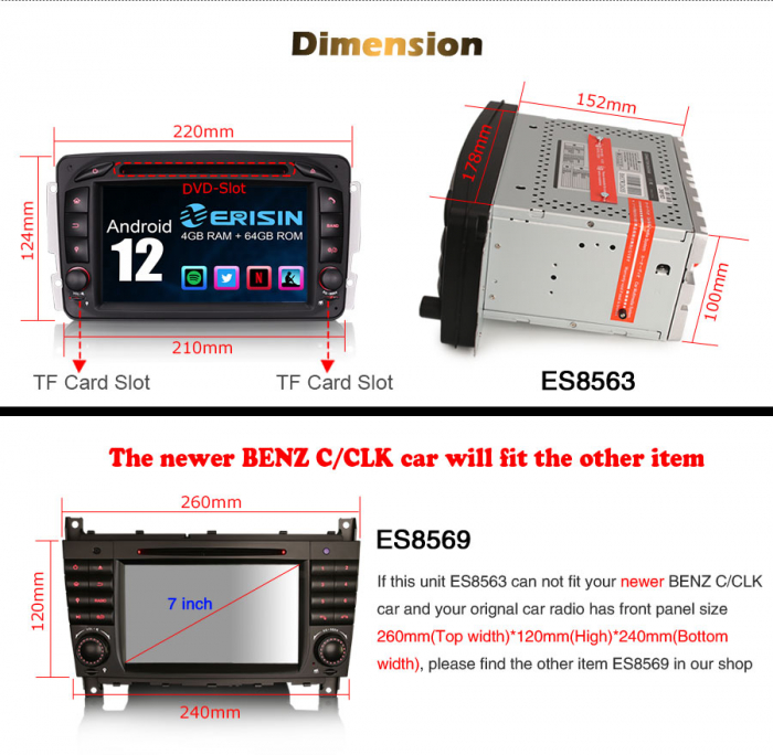 Navigatie auto, Pachet dedicat Mercedes Benz Viano Vito G-Class W463 C-Class W203 CLK W209, Android 13 [20]