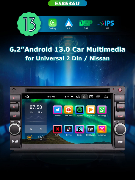 Navigatie auto 2din universal , Pachet dedicat Nissan, 6.2 inch, Android 12 [9]