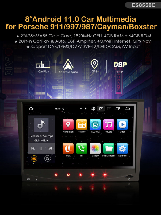 Navigatie auto, Pachet dedicat Porsche 911 Cayman Boxster, Android 13, 8 inch, Octa Core [9]