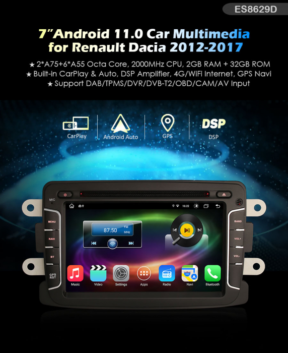 Navigatie auto, Pachet dedicat Renault/Dacia Duster Sandero Logan Lada Xray ,7 inch, Android 11, Octa Core [11]