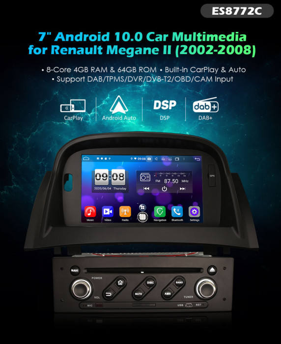 Navigatie auto, Pachet dedicat Renault Megane II, 7 inch,Octa Core, Android 10 [10]
