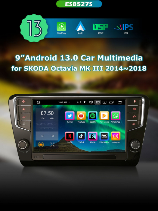 Navigatie auto, Pachet dedicat Skoda Octavia MK III , 9 Inch, Android 13 [8]