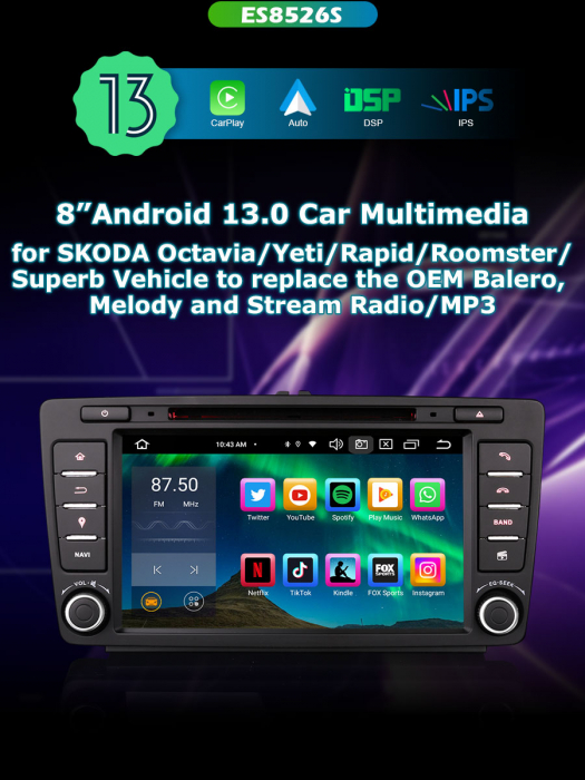 Navigatie auto, Pachet dedicat Skoda Octavia Rapid Roomster Superb Yeti , 8 Inch, Android 13 [9]