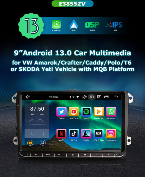 Navigatie auto, Pachet dedicat SKODA Yeti VW Amarok Crafter Caddy Transporter T6, Android 13 [9]
