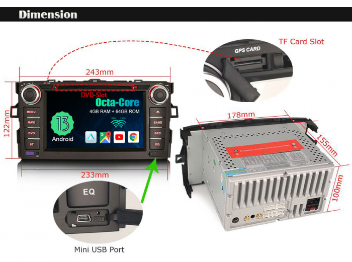 Navigatie auto, Pachet dedicat Toyota AURIS ,7 inch, Android 13, Octa Core [16]