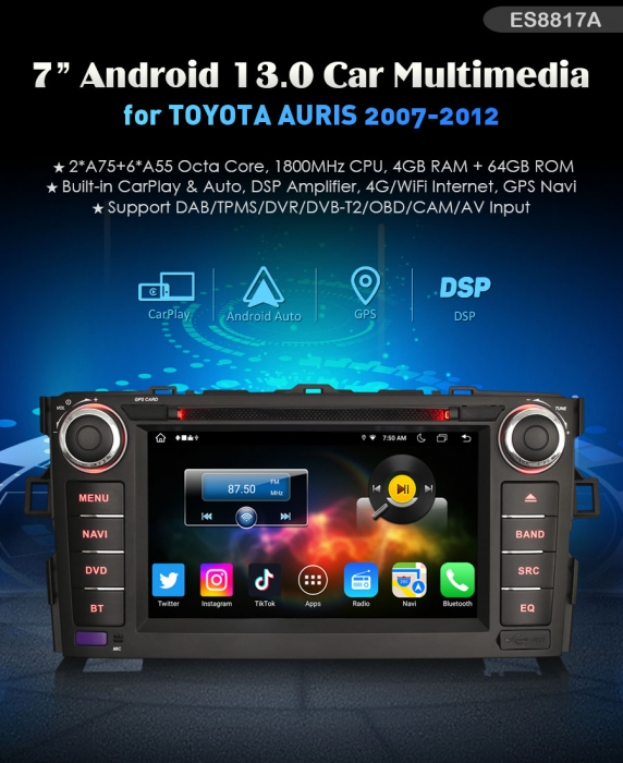 Navigatie auto, Pachet dedicat Toyota AURIS ,7 inch, Android 13, Octa Core [9]