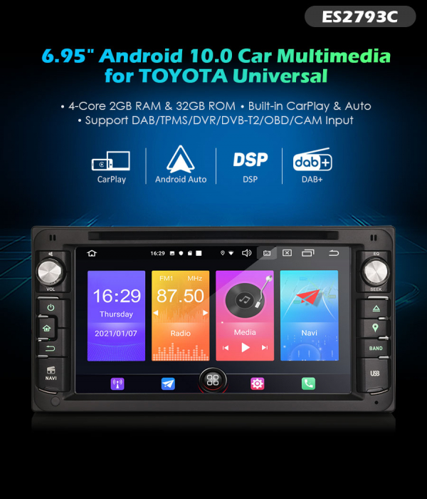 Navigatie auto, Pachet dedicat Toyota Corolla RAV4 Prado Vios Hilux, Android 10, 6.95 inch [9]