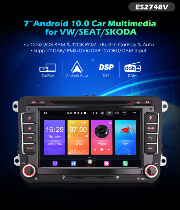Navigatie auto, Pachet dedicat VW Amarok EOS Passat CC Golf 5/6 Jetta SEAT Touran SKODA ,7 inch, Android 10 [9]