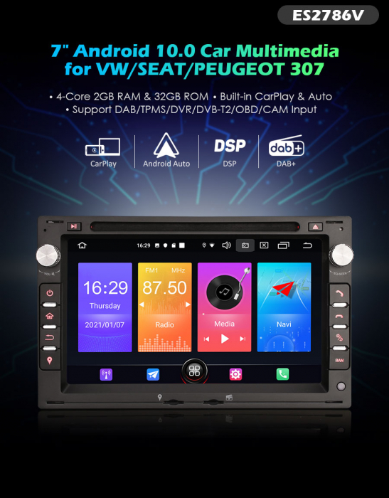Navigatie auto, Pachet dedicat VW Bora Polo Passat Tiguan T5 Multivan Seat Jetta, Android 11, 7 inch [8]