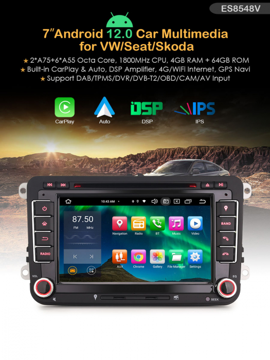 Navigatie auto, Pachet dedicat VW Golf Passat Tiguan Polo Eos Seat Skoda, Android 13 [9]