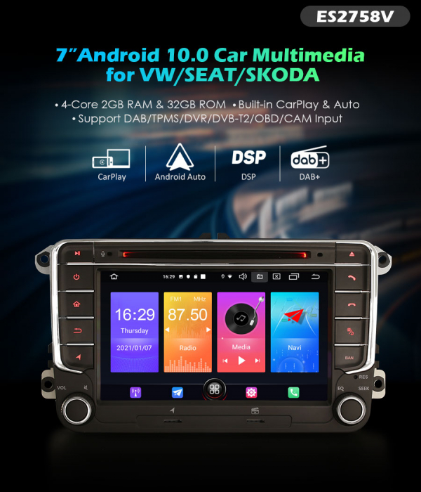 Navigatie auto, Pachet dedicat VW Skoda Seat,7 inch, Android 10 [9]