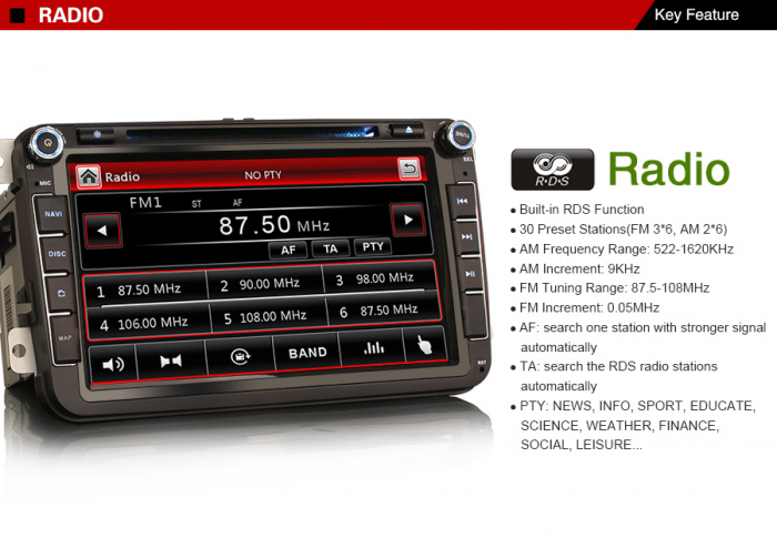 Navigatie auto, Pachet dedicat VW Golf 5/6 Bora Passat Polo Tiguan Caddy Jetta Skoda Seat Leon, 8 Inch [14]