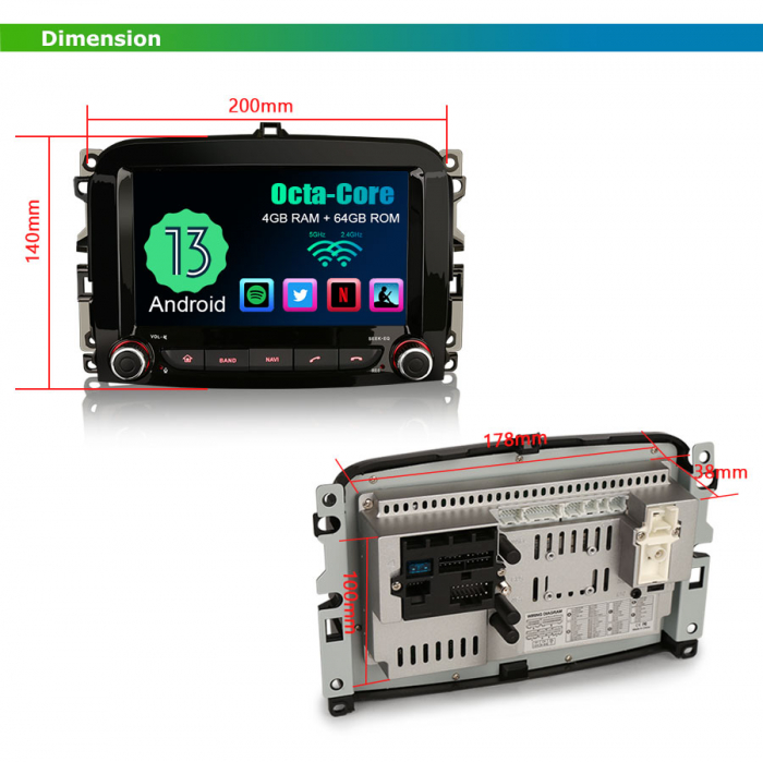 Navigatie auto, Pachet dedicatFiat 500L, Android 13, 7 inch [20]