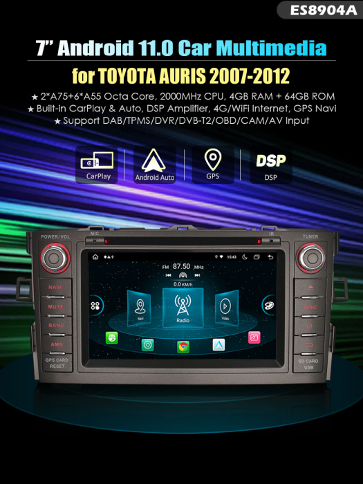 Pachet dedicat TOYOTA AURIS COROLLA ALTIS,7 inch, Android 11, Octa Core [9]