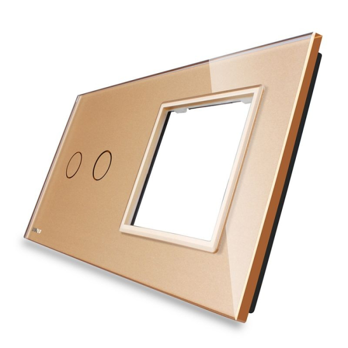 Panou intrerupator dublu cu touch + priza simpla Livolo din sticla [2]
