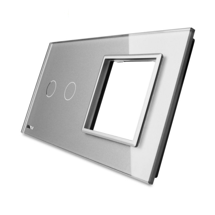 Panou intrerupator dublu cu touch + priza simpla Livolo din sticla [3]