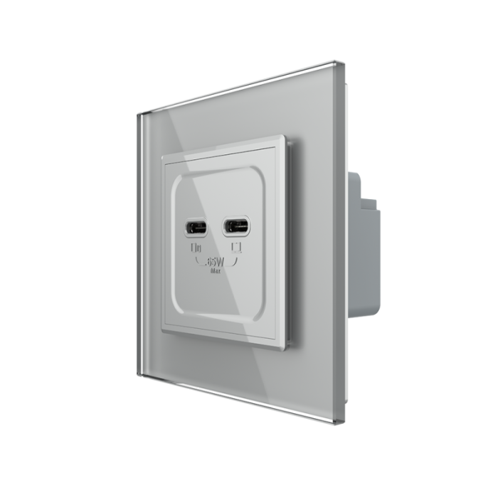 Priza dubla 2 x USB tip C, 2M, 65W, cu rama din sticla, Livolo [3]