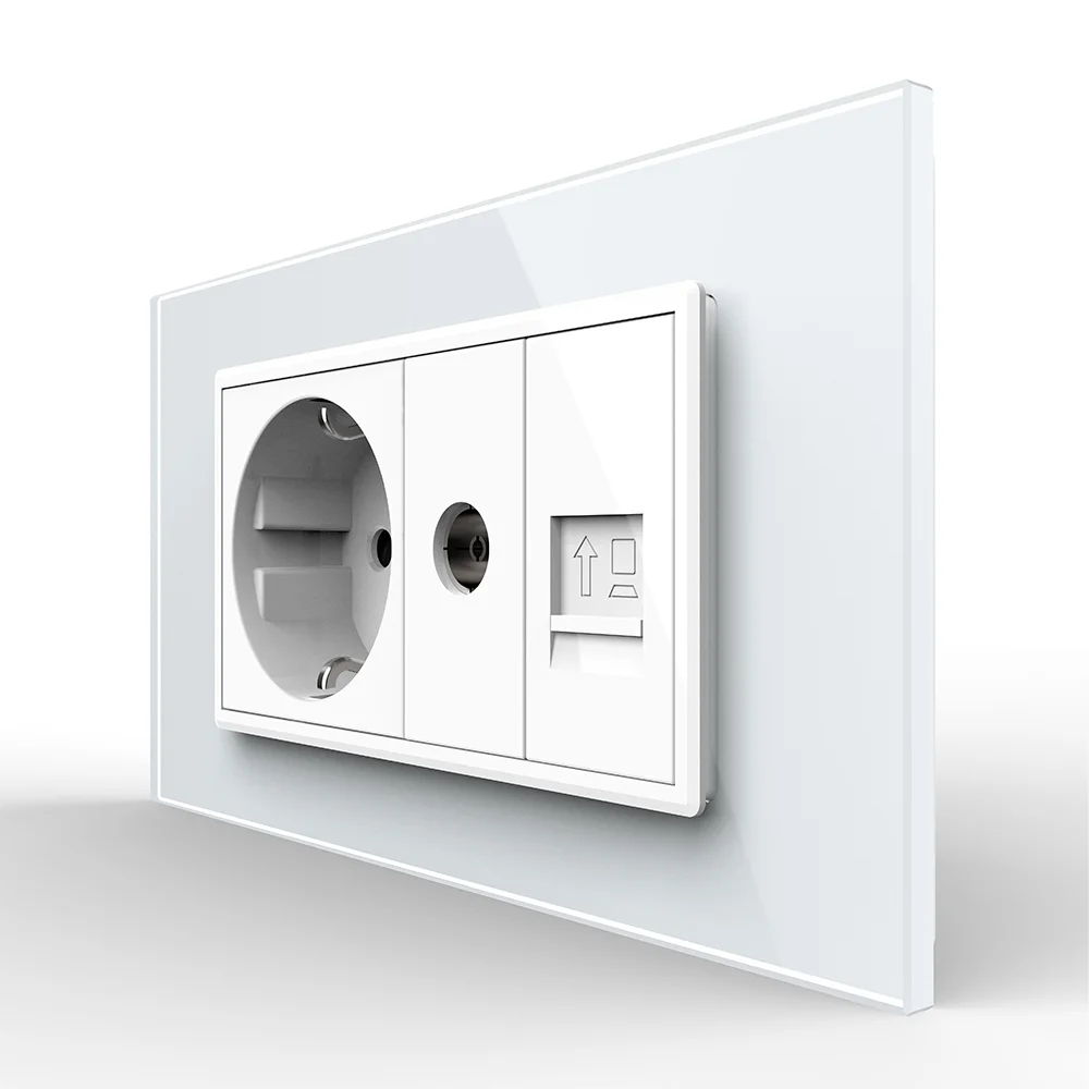 Priza Dubla Livolo 4M cu Rama din Sticla 1 Priza Schuko+TV/internet, Standard Italian [1]