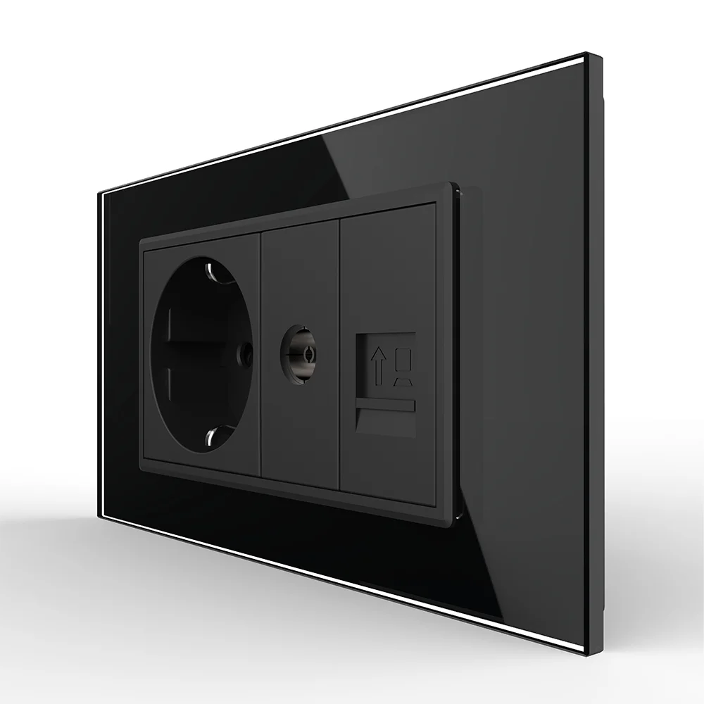 Priza Dubla Livolo 4M cu Rama din Sticla 1 Priza Schuko+TV/internet, Standard Italian [2]