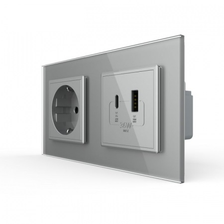 Priza dubla Schuko + USB tip A si tip C, cu rama sticla [4]