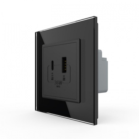 Priza dubla USB + USB tip C, cu rama sticla [3]