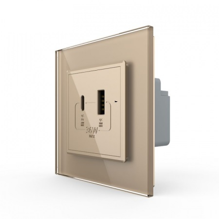 Priza dubla USB + USB tip C, cu rama sticla [2]