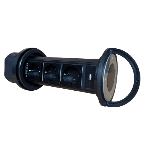 Priza incastrabila Pop Up, Neagra, echipata cu USB, incarcator Wireless + 3 prize 2M [4]