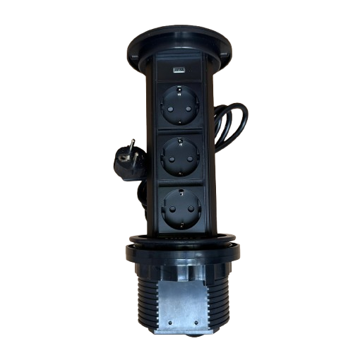 Priza incastrabila Pop Up, Neagra, echipata cu USB, incarcator Wireless + 3 prize 2M [3]