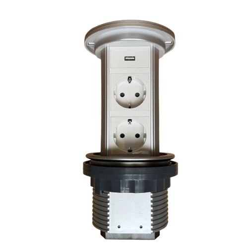 Priza incastrabila Pop Up, Silver, echipata cu USB, incarcator Wireless + 2 prize 2M [3]