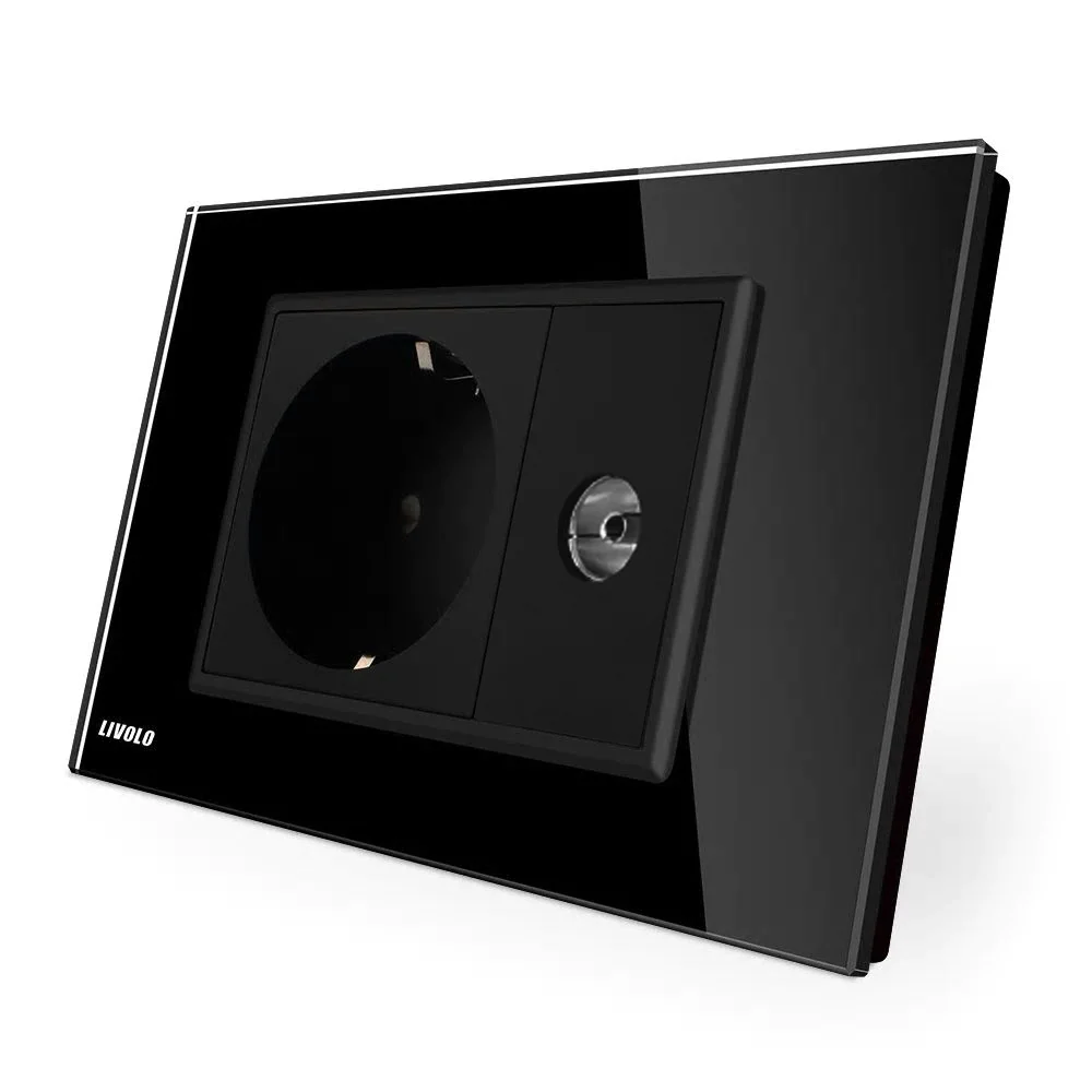 Priza simpla 3m din rama de sticla Schuko + TV Livolo [3]
