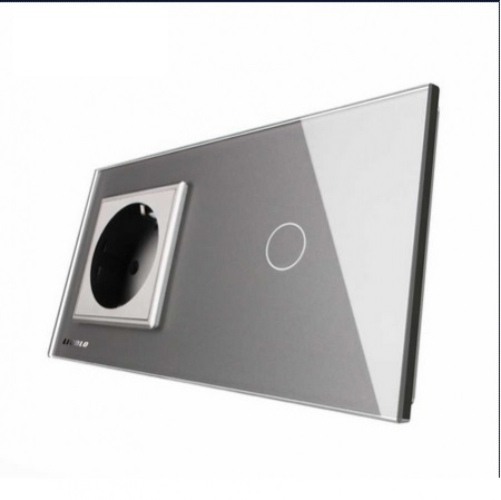 Priza simpla din sticla + Intrerupator simplu cap scara/cap cruce din sticla cu touch Livolo [2]
