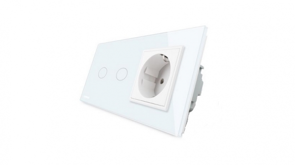Intrerupator dublu cap scara/cap cruce cu touch + priza simpla Livolo rama din sticla [2]