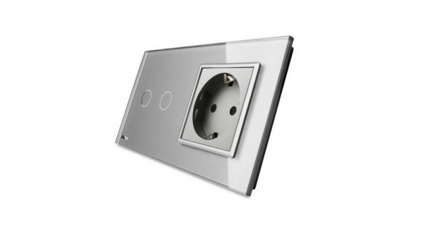 Intrerupator dublu cap scara/cap cruce cu touch + priza simpla Livolo rama din sticla [3]