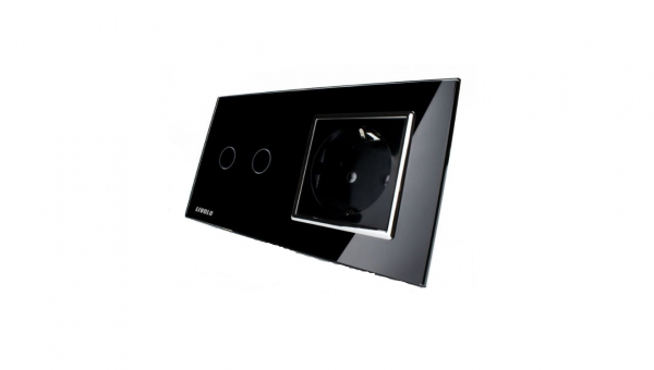 Intrerupator dublu cap scara/cap cruce cu touch + priza simpla Livolo rama din sticla [4]