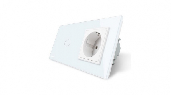 Intrerupator simplu cap scara/cap cruce + priza simpla Livolo rama din sticla [2]